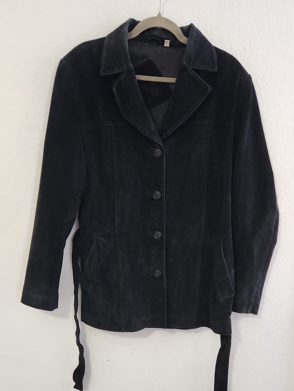 Vintage 90s Black Genuine Leather Suede Jacket Belted Matrix Goth L